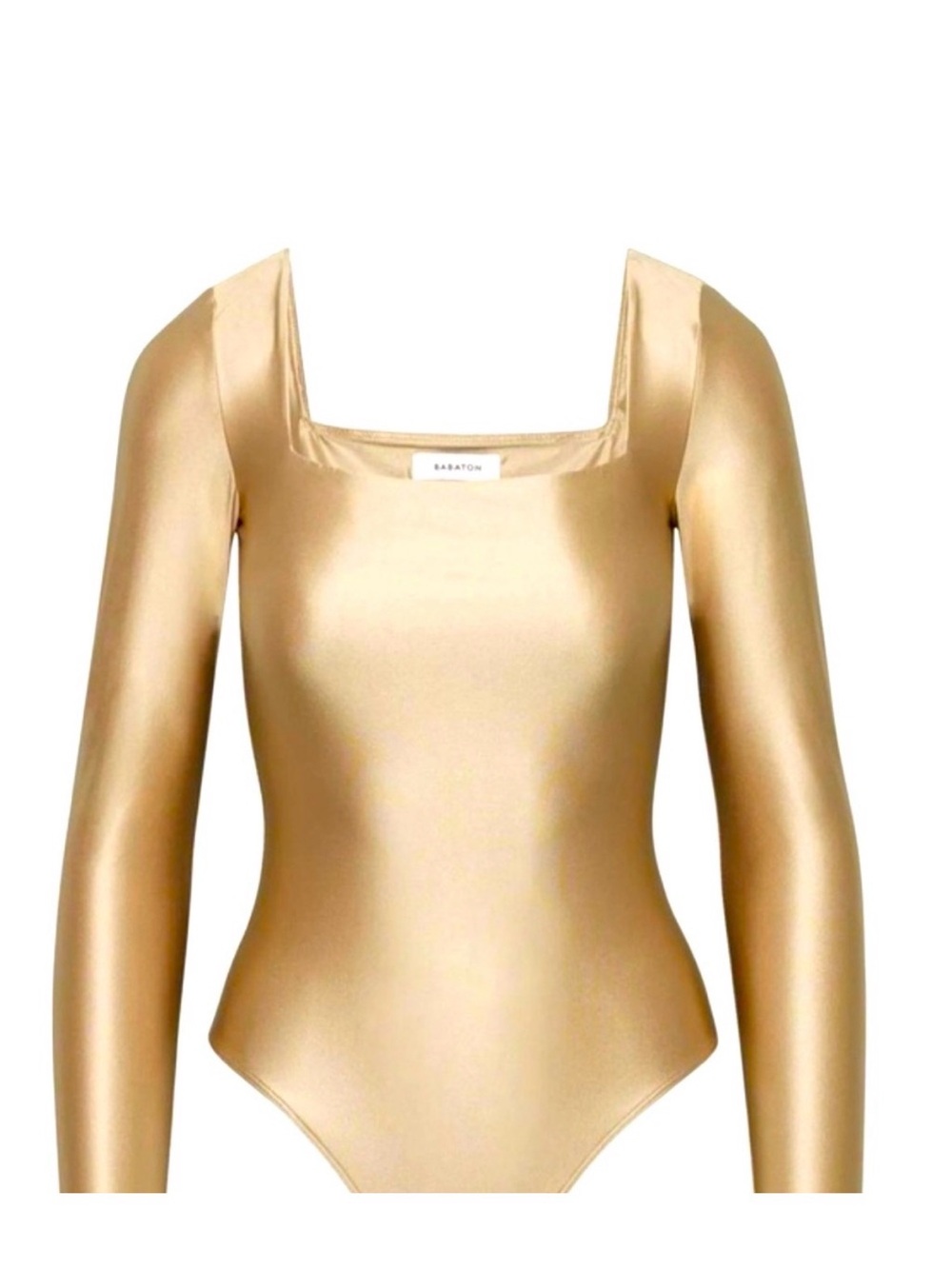 Babaton Metallic Gold Square Neck Long Sleeve Bodysuit